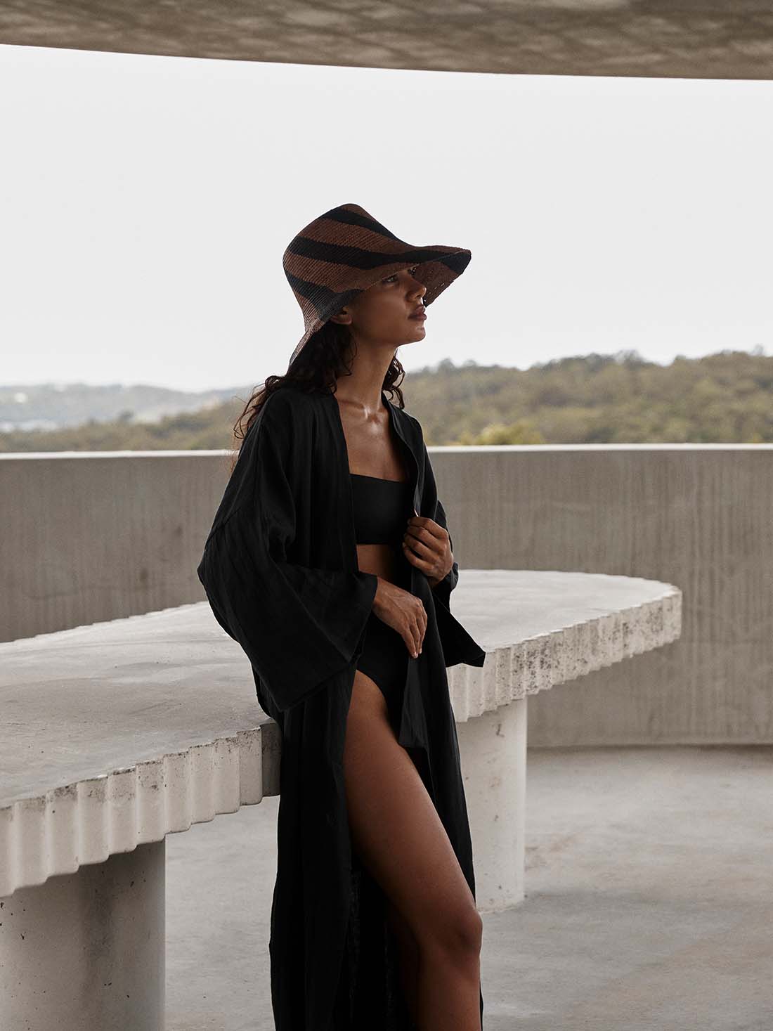Amira Bucket Hat - Coffee & Black Spiral