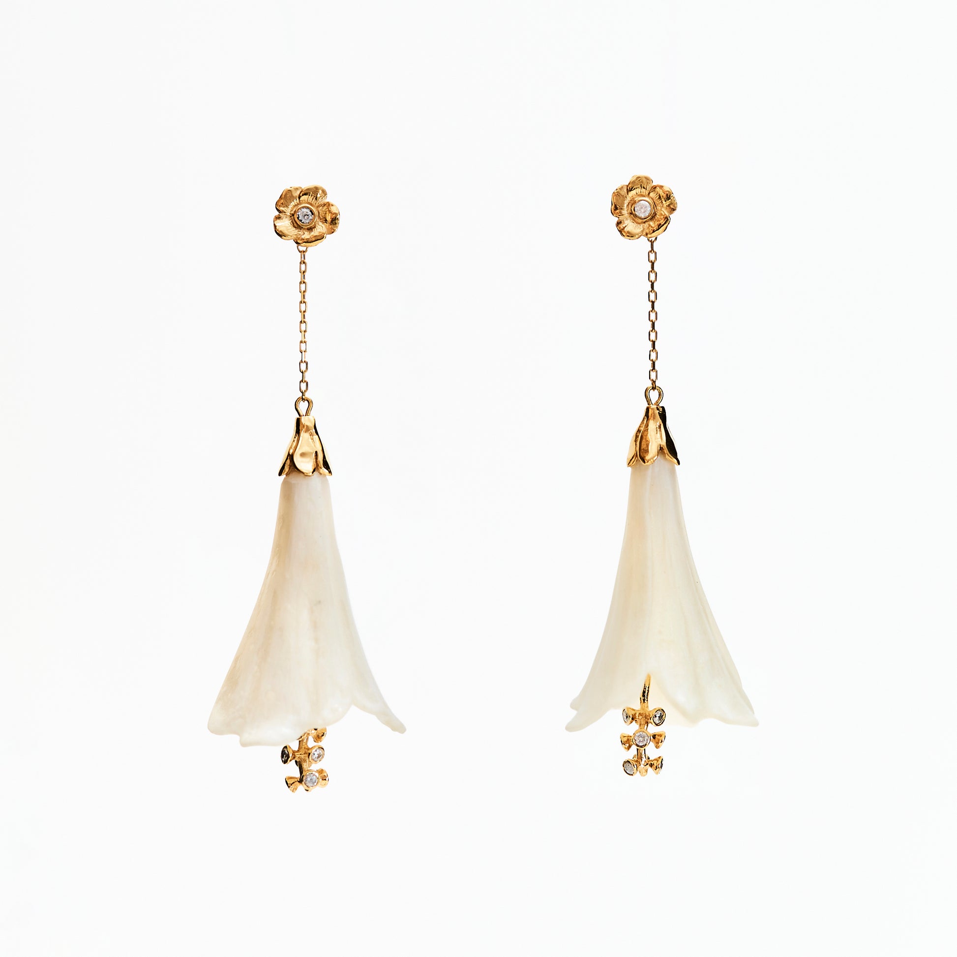 Flower Drop Earrings - Pearl