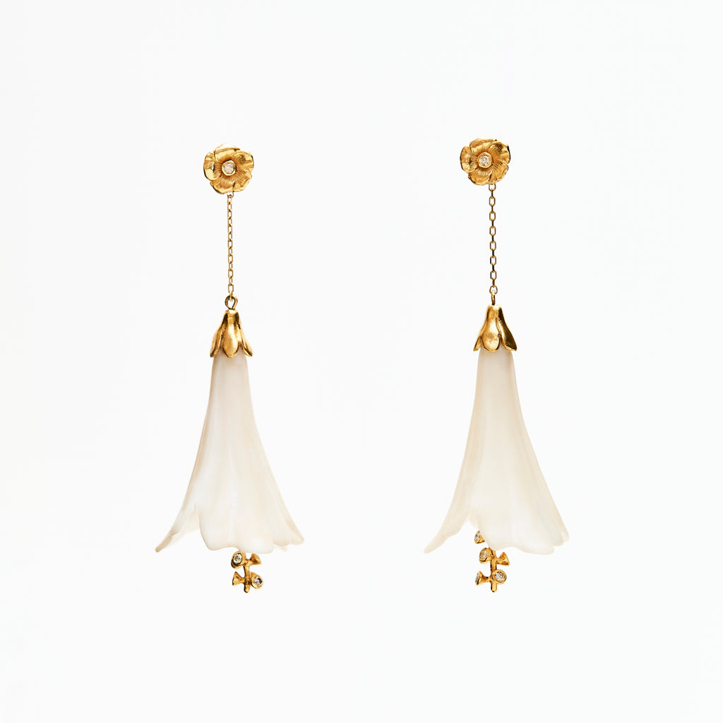 Flower Drop Earrings - White