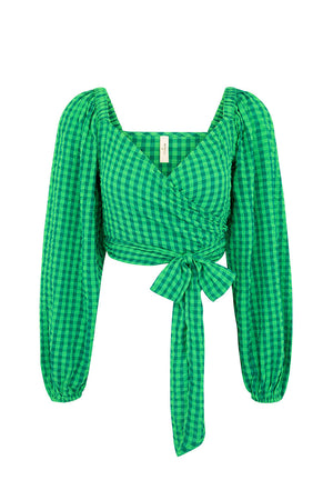 Pixie Gingham Wrap Top - Grass