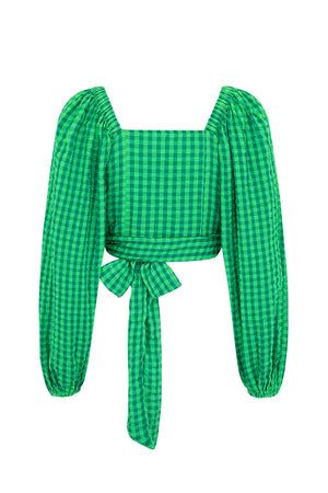 Pixie Gingham Wrap Top - Grass