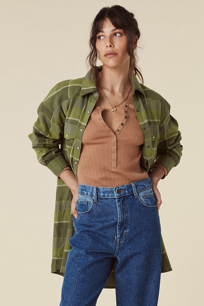 WYATT FLANNEL SHIRT DRESS Khaki