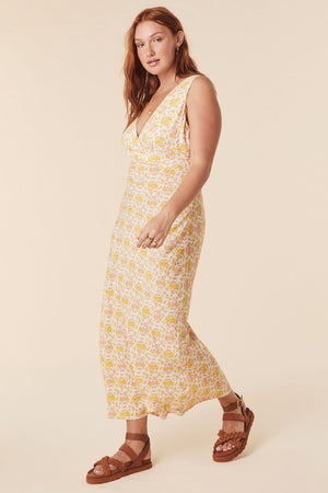 Yellow Rose Bias Maxi Dress - Honeysuckle