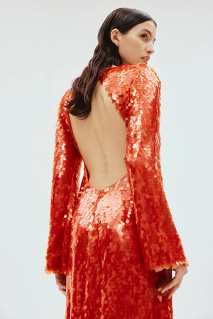 GEANIE LONG SLEEVE SEQUIN GOWN
