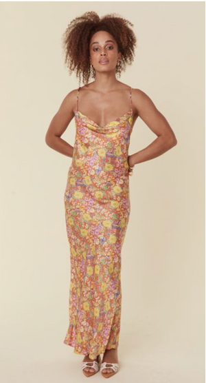 Last Drinks Bias Strappy Maxi Dress – Sunset Floral