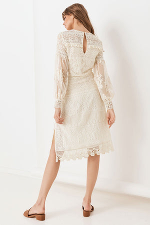 Spell Designs Dawn Lace Belted Midi Dress - Cream