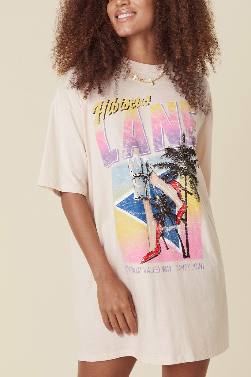 Hibiscus Lane Biker Tee Dress - Peach