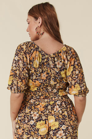 Hibiscus Lane Short Sleeve Blouse - Licorice