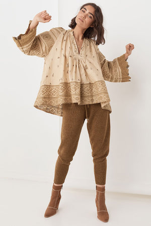 Spell Designs Muwala Embroided Blouse - Almond