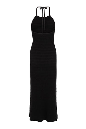 Sunray Knit Maxi Halter Dress - Black